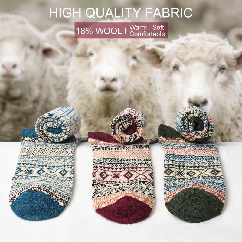 Lisacool 5 Pairs Womens Wool Socks - Winter Warm Socks - Thick Thermal Knit Vintage Cozy Crew Soft Gifts for Women - Image 3